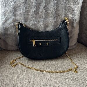 Persaman New York Black Hobo Bag with Gold Accents